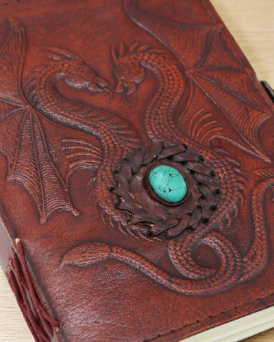 Cuaderno de cuero Dos Dragones Arcana – Diario esotérico 17,5 × 12,5 cm