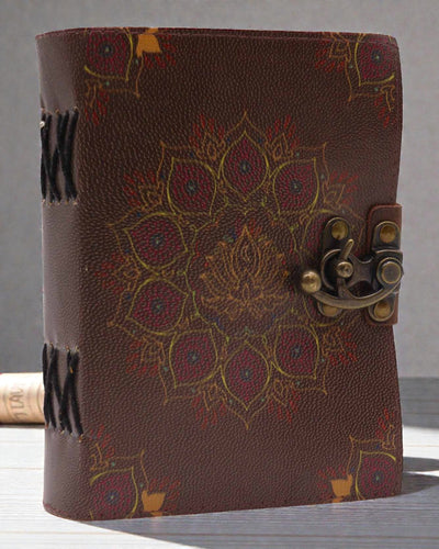 Lotus Anima – Cuaderno de cuero Mandala de Loto con hojas envejecidas