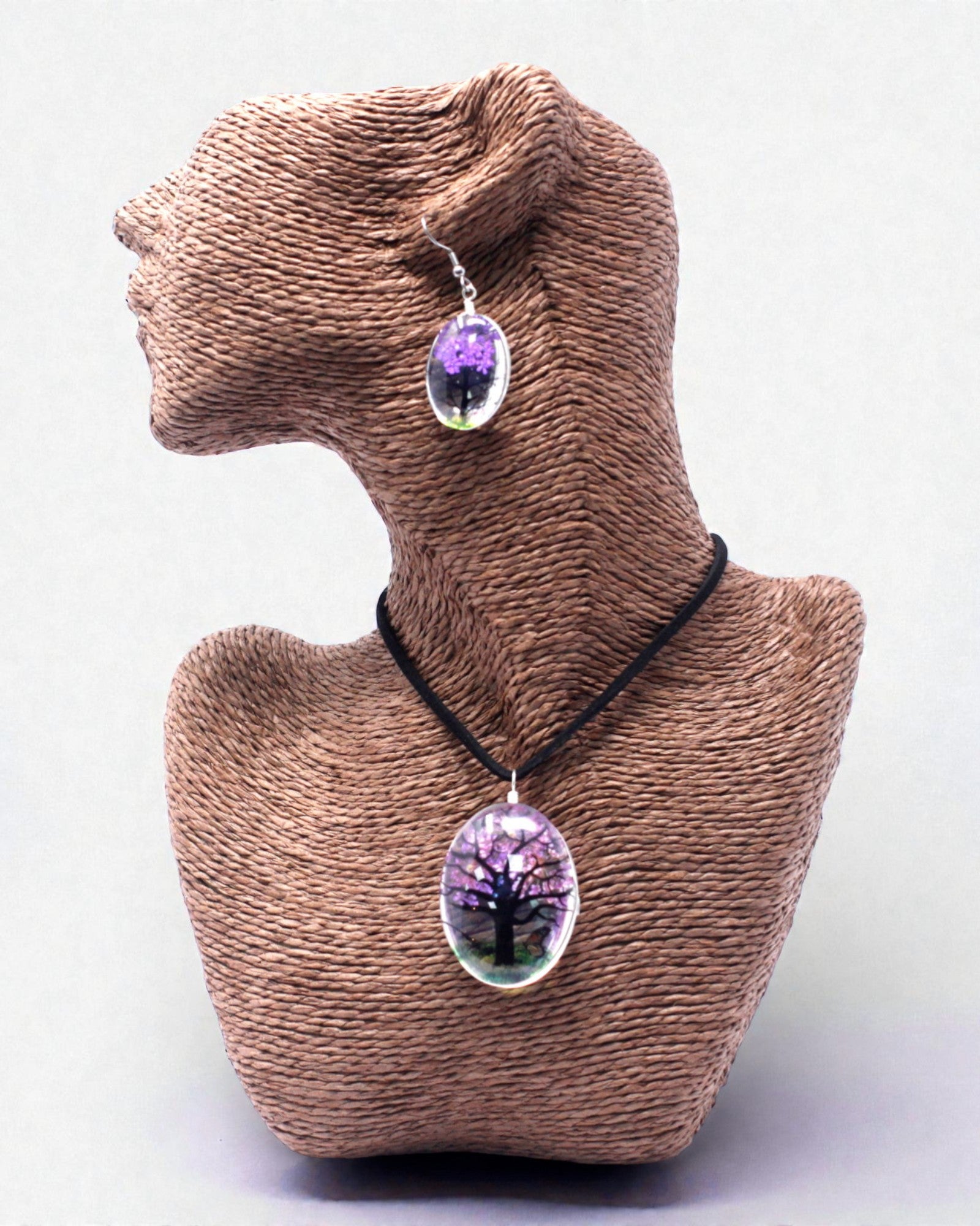 Sueño Lavanda – Conjunto de joyería lavanda con flores secas Árbol de la Vida