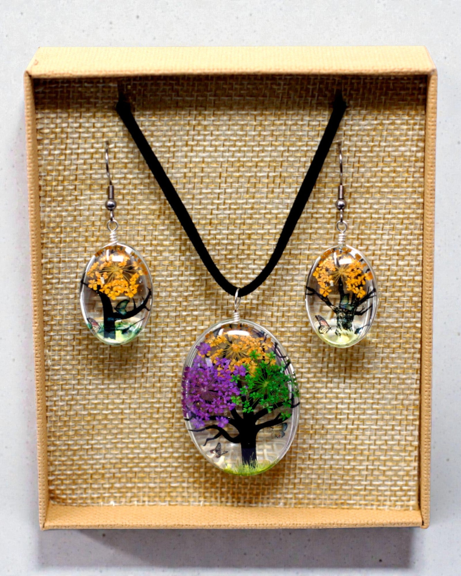 Caleidoscopio de la Naturaleza – Set de joyería con flores secas Árbol de la Vida, mix de colores