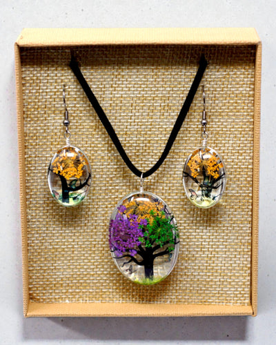 Caleidoscopio de la Naturaleza – Set de joyería con flores secas Árbol de la Vida, mix de colores