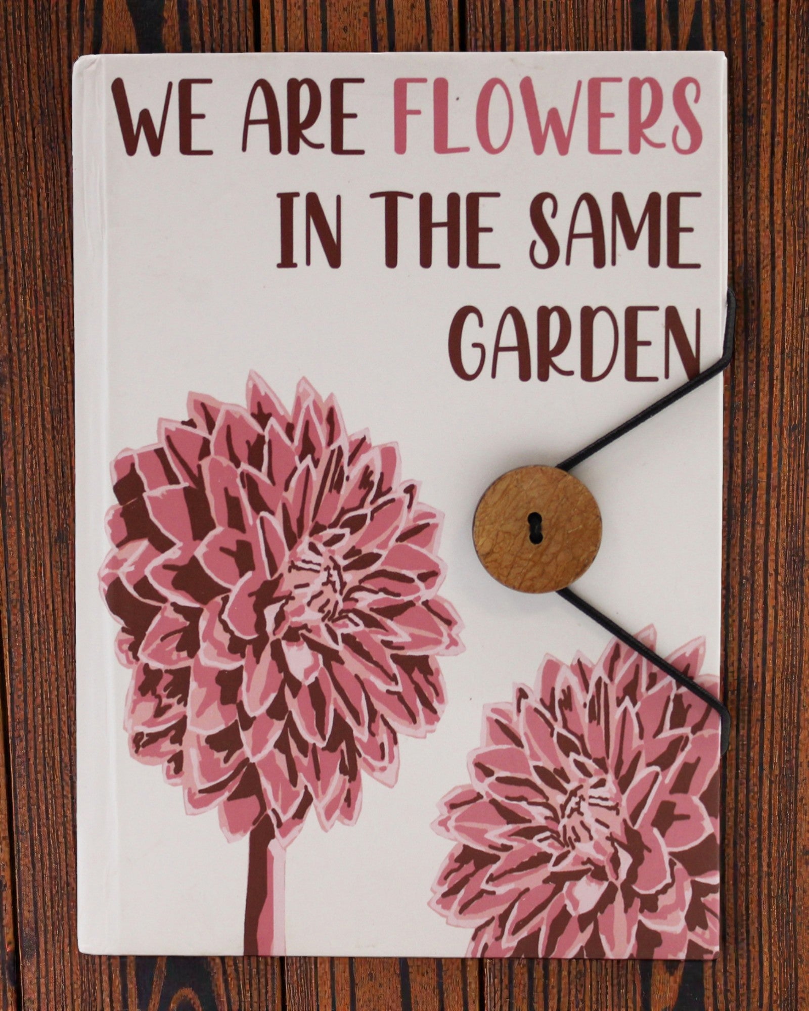 Flowers Together – cuaderno pequeño de notas con correa y botón de coco 18 × 12,5 cm, 200 páginas