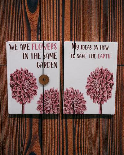 Flowers Together – cuaderno pequeño de notas con correa y botón de coco 18 × 12,5 cm, 200 páginas