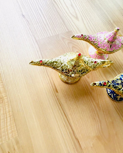 Lámpara Mágica de Aladino con Opción de Grabado - Variante Azul Marino Oscuro, entrelazada con dorado