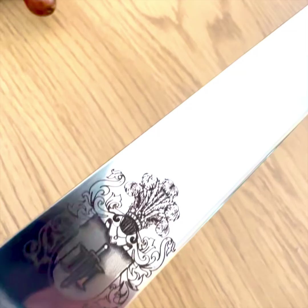Espada de caballero de acero de 84 cm en funda - Réplica SW-114 con posibilidad de personalización con grabado