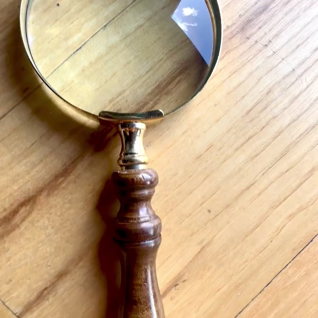 Lupa retro de latón con mango de madera - vidrio ampliador de 18 cm con opción de personalización con grabado