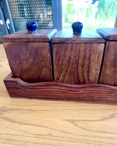 Conjunto Royal Trio – Té, Café, Azúcar de madera de Shisham, hecho a mano, con opción de grabado para regalo
