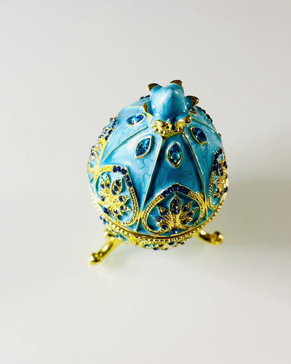 Huevo Fabergé Celestial – Organizador de Joyas Esmaltado - color azul cielo. Personalización con grabado