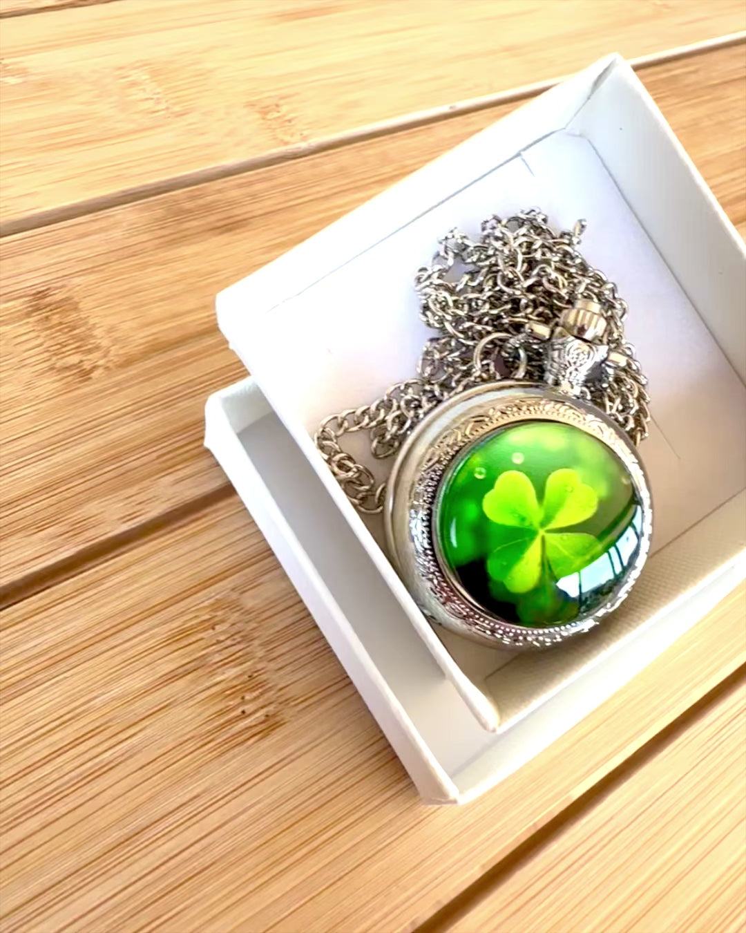 Reloj de bolsillo "CloverTime" con motivo de trébol de cuatro hojas, posibilidad de personalización con grabado para regalo
