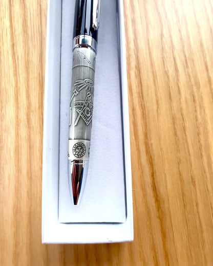 Elegante Bolígrafo "Mistrzowska Harmonia" con Opción de Grabado - Motivos Simbólicos, Plata Antigua, posibilidad de personalización con grabado para regalo