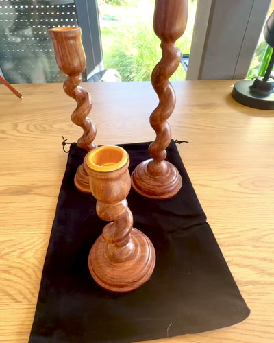 Conjunto de 3 candelabros "Luz Espiral" 25 cm de altura, posibilidad de personalización con grabado para regalo