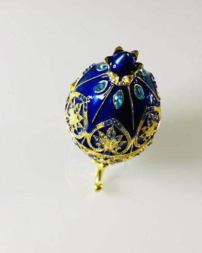 Huevo Fabergé Exclusivo - color azul oscuro – Caja Decorativa para Joyas de Esmalte