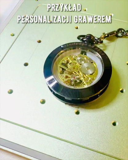 Reloj de Bolsillo Mecánico Estilo Retro, Resistente al Agua, Semiautomático - color Negro - Ideal para Regalo, grabado