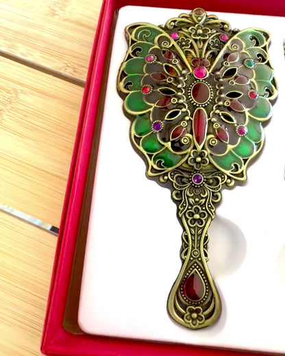 Conjunto de Espejo "Elegancia de Mariposa" con Peine