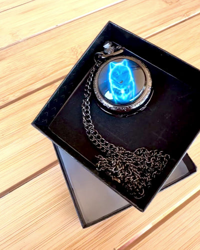 Reloj de Bolsillo Lunar Wolf – Reloj del Lobo Lunar, posibilidad de personalización con grabado para regalo