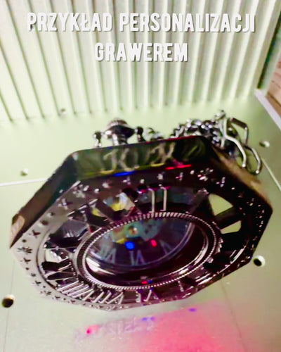 Reloj de Bolsillo Mecánico Clásico Octogonal Steampunk en Color Negro, Grabado