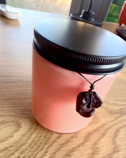 Vela de soja intencional 250 ml con piedra natural – elige tu energía: Citrino o Granate, personalización con grabado para regalo