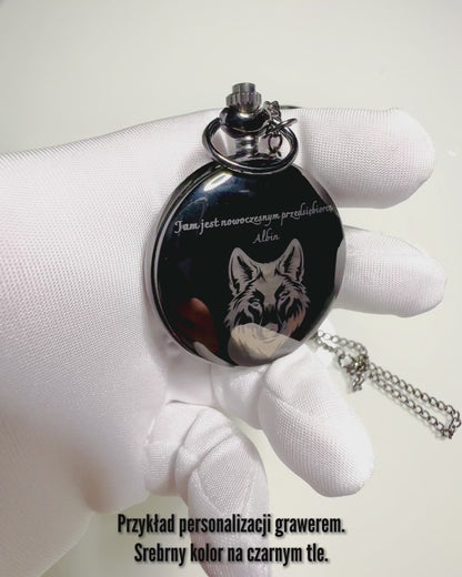 Reloj de bolsillo negro "Klasyczny Elegans" con opción de grabado