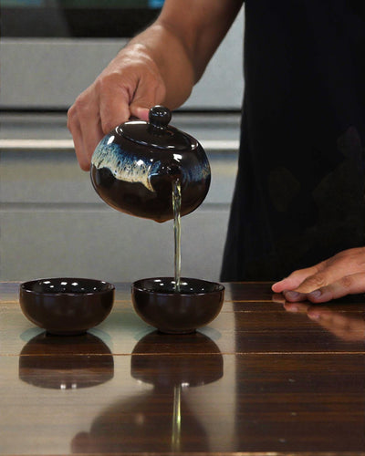 Esmalte Negro – Juego de té pequeño con 2 tazas