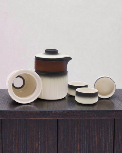 Viaje de tres amigos – Set cerámico turístico con tetera y 3 tazas