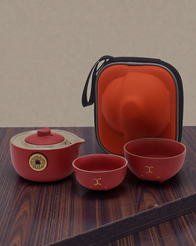 Gato Rojo de la Fortuna – Juego de té con 2 tazas (Rojo)