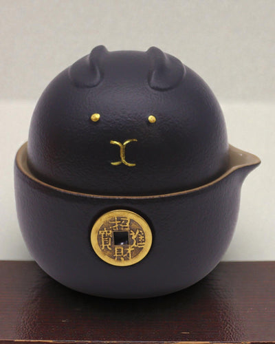 Gato Negro de la Suerte – Juego de té con 2 tazas (Negro)