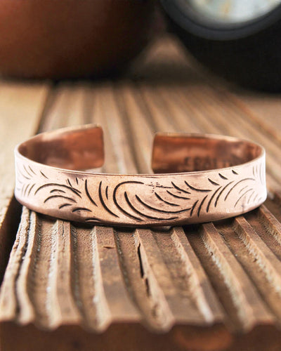 Miedziana Bransoletka Tybetańska Tribal Flow – Szerokie Zwoje