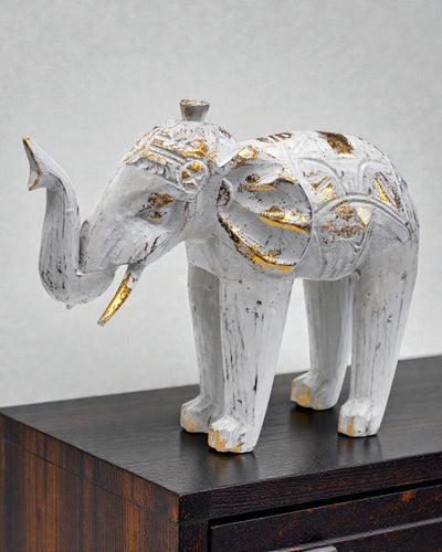 Escultura de elefante 24 cm – Blanco y oro
