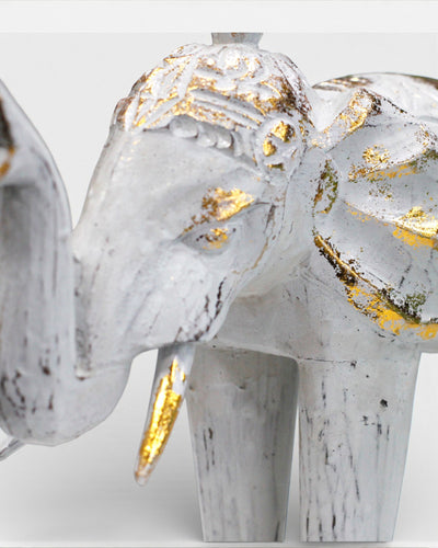 Escultura de elefante 24 cm – Blanco y oro