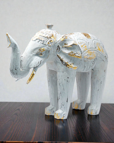 Escultura de elefante 24 cm – Blanco y oro