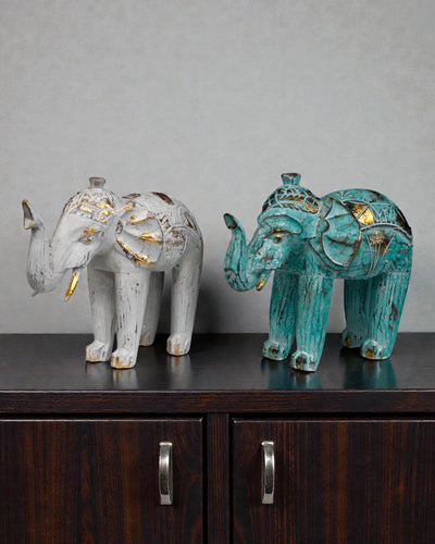 Escultura de elefante 24 cm – Turquesa y oro