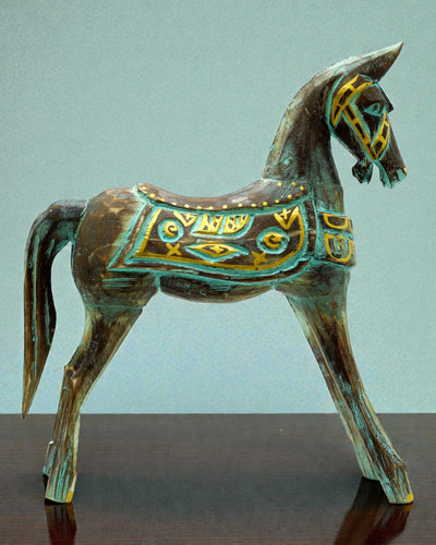 Caballo Mediano Oro-Turquesa 25 cm – Elegancia Oriental