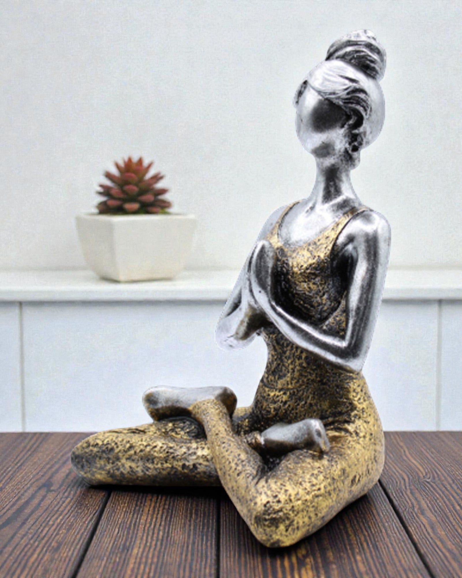 Figura de mujer 24 cm – Yoga equilibrio plateado-dorado