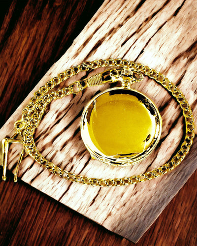 Reloj de Bolsillo Mecánico Clásico con Doble Tapa, Manual, Color Dorado, con grabado